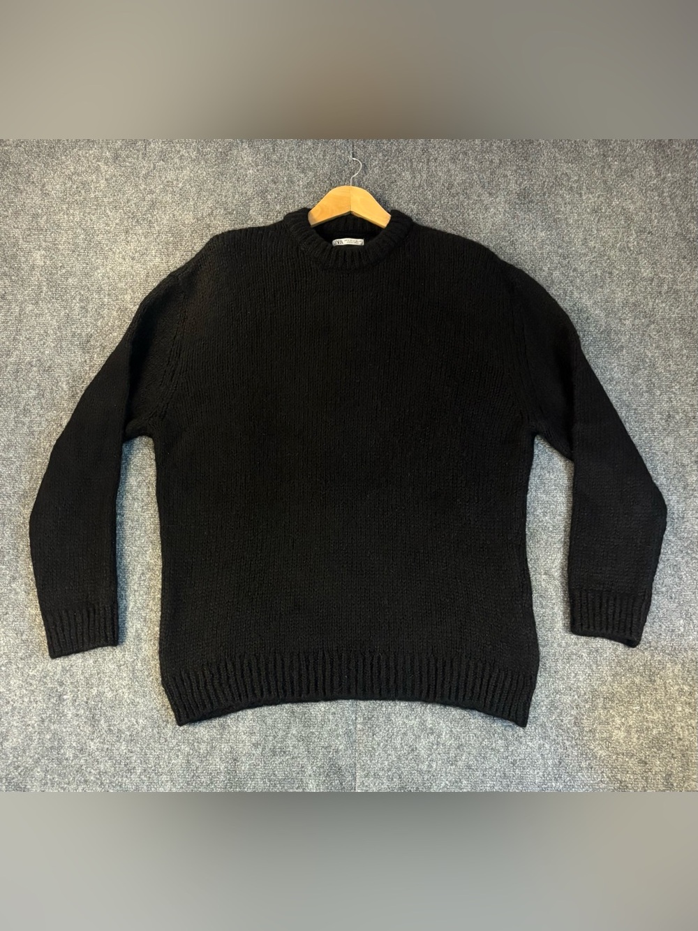 Zara Wool-Blend Crewneck Sweater Black Mens Size XL
